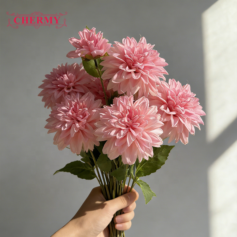 Artificial Dahlia Manufacturer - Dalian ChermyDC033 3-Head Pink Silk for Wedding Party
