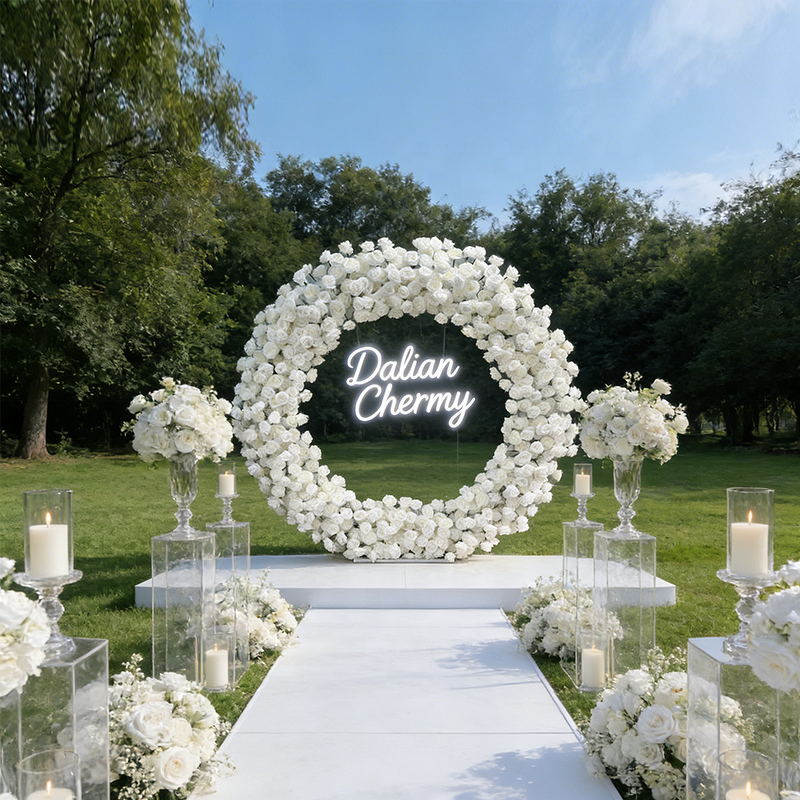 Artificial Flower Arch Manufacturer - Luxury Marry Me Backdrop White Rose Stand for Proposal