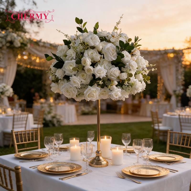 Artificial Flower Ball Manufacturer - Customized Wedding Party White Silk Table Wedding Centerpieces