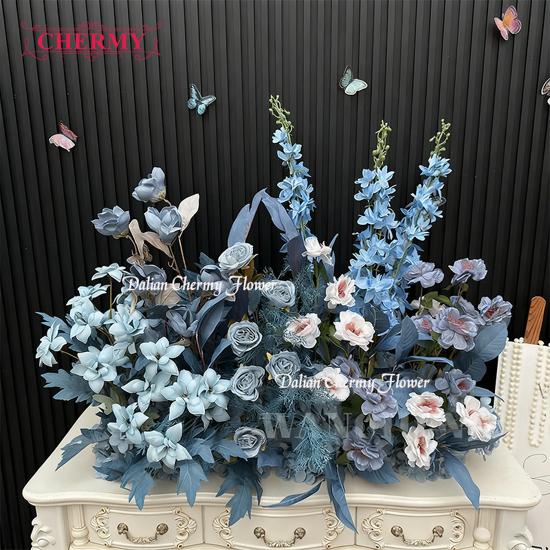 Artificial Flower Arrangement Manufacturer - TW031 Dalian Chermy Blue White for Backdrop Runner Row