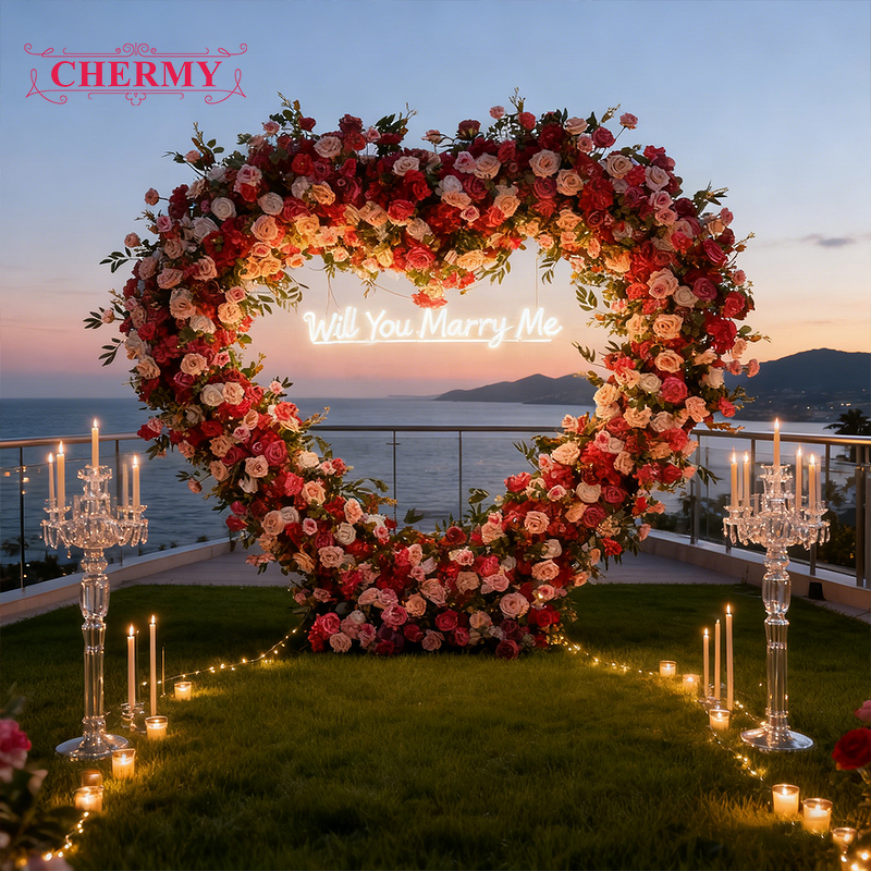 Artificial Flower Wall Manufacturer - Dalian Chermy New Design White Rose Heart for Wedding Background