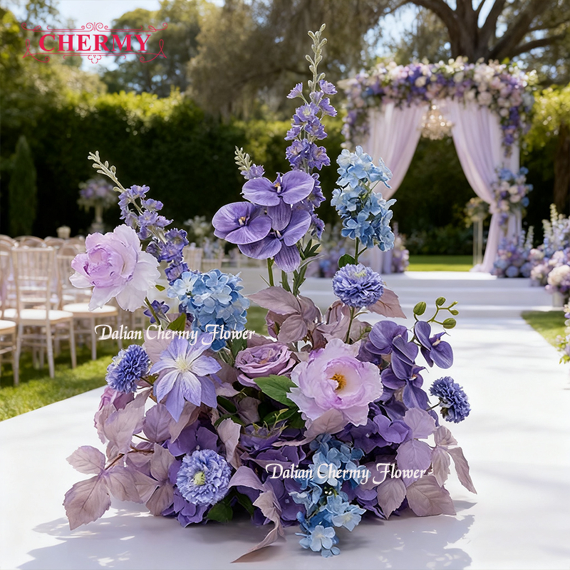 Artificial Silk Flower Runner Manufacturer - Dalian Chermy Purple Floral for Wedding Table