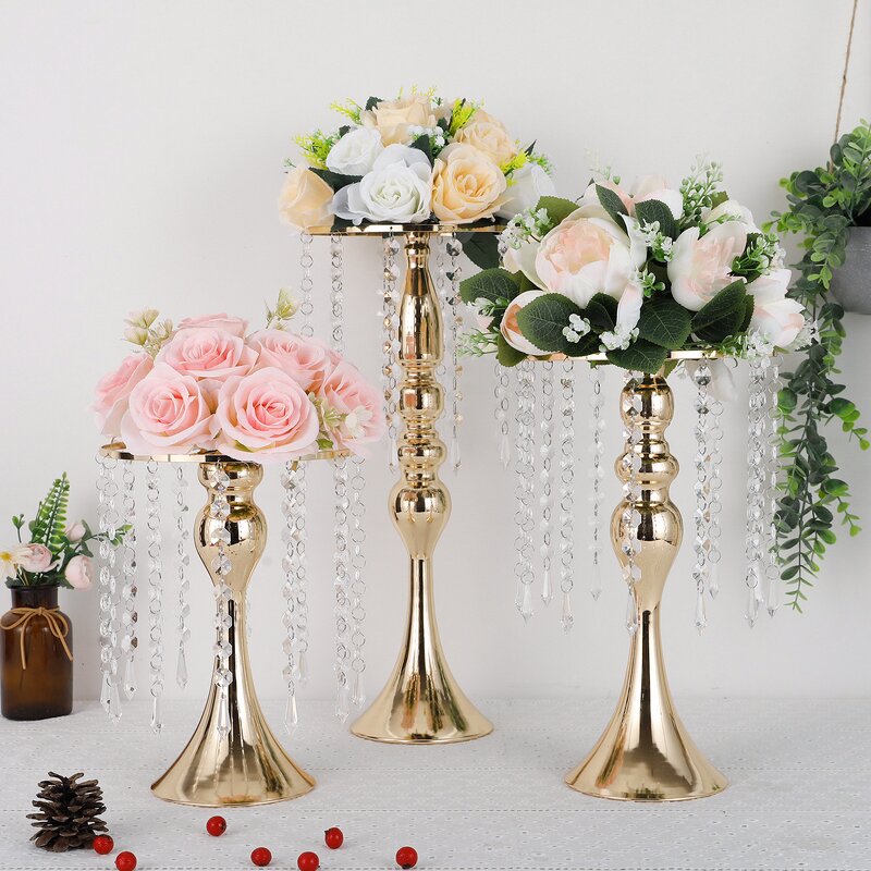 Crystal Flower Stand Manufacturer - Cheap Price Pendant Silver Gold Metal Vase for Table Decoration