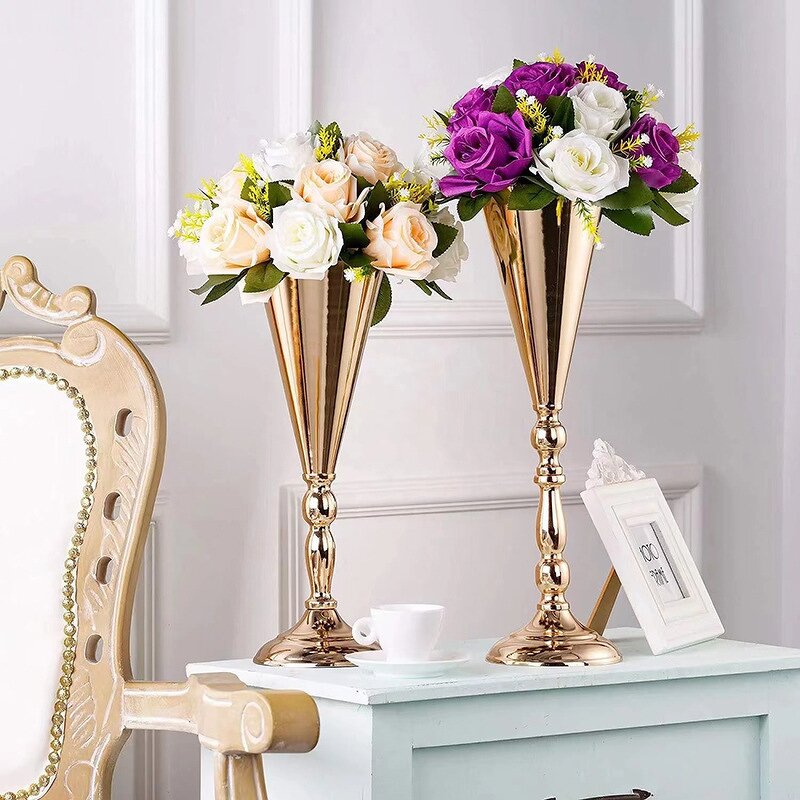 Gold Metal Stand Vases Manufacturer - Decoration Flower Arrangement Frame for Wedding Tables Road Lead