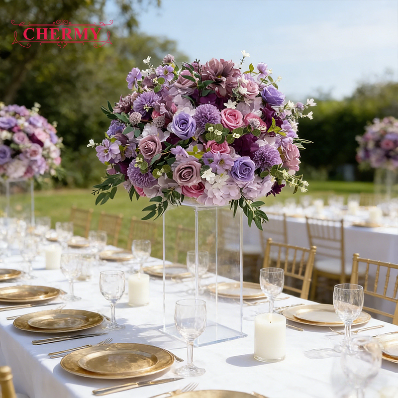 Artificial Flower Ball Manufacturer - Dalian Chermy Wedding Centerpieces Silk Rose Purple