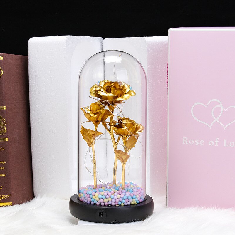 Gold Foil Rose Manufacturer - Valentines Day Gift Wholesale in Glass Dome