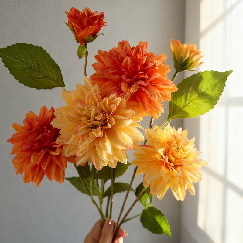 Artificial Dahlia Manufacturer - Dalian ChermyDC033 3-Head Pink Silk for Wedding Party