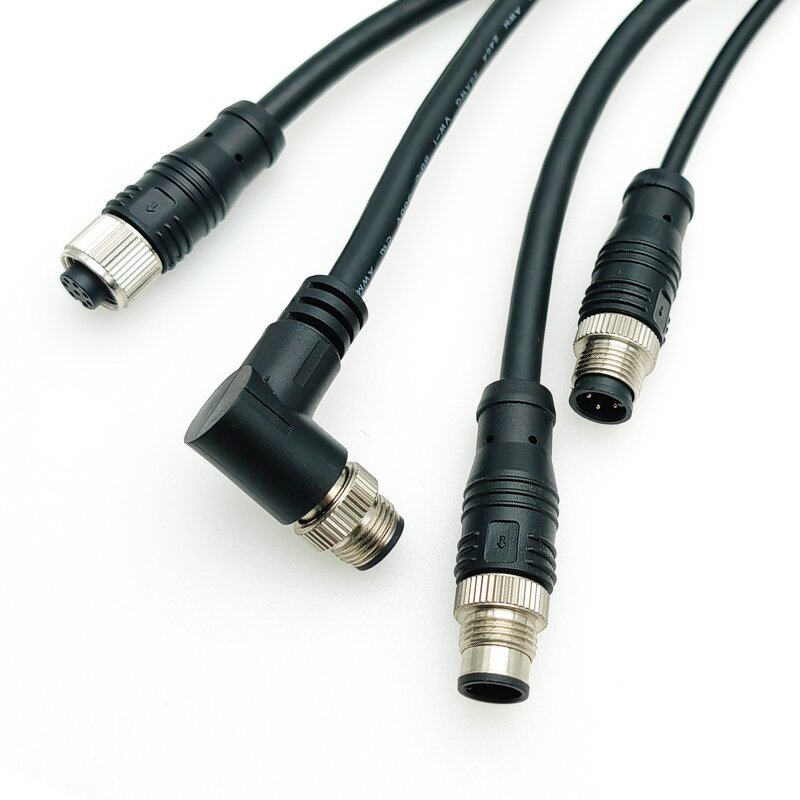 Cable Connector - M12 Male Female Waterproof - 2-1 Pin PVC PUR Straight Angle - Power Extension Cord