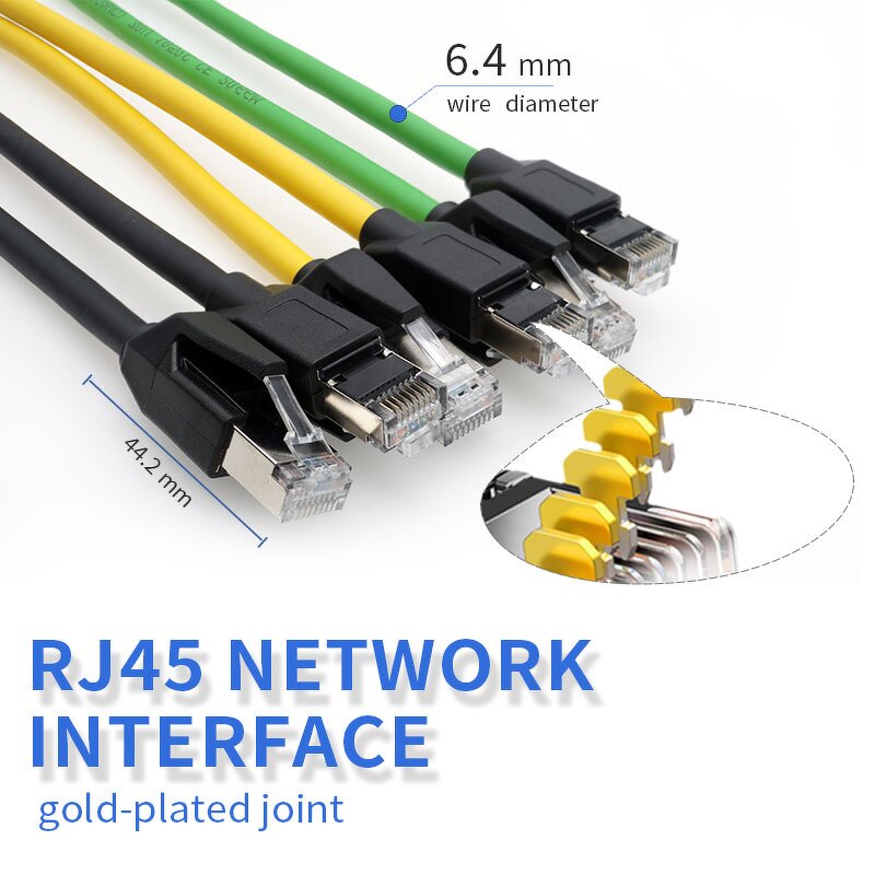 Network Cable - High Flex Industrial Cat6 UTP - 10Gbps 8 Core Drag Chain - ETL/CE Certified EU/US Plug