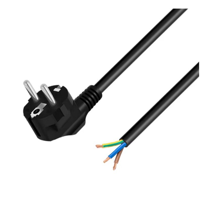 Power Cable - 1.5M 16A 3Pin Stripped EU Plug - 0.75/1.0/1.5/2.5mm² Copper Wire - Semi-Finished CEE