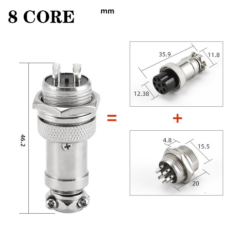 Aviation Connector - GX12 MCX Lockable - Circular Flange Panel Mount 2-10 Core - Microwave 3/16/20/30 Core