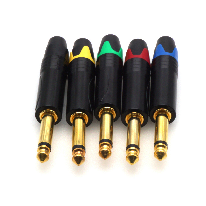 Audio Connector - Gold-Plated 1/4 Inch 6.35mm TRS Stereo - ABS Housing Copper Contacts - Black Golden