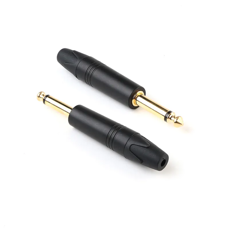 Audio Connector - 6.35mm 1/4 Gold Plug - Mono Stereo Aluminium DIY Jack - TS Microphone Female