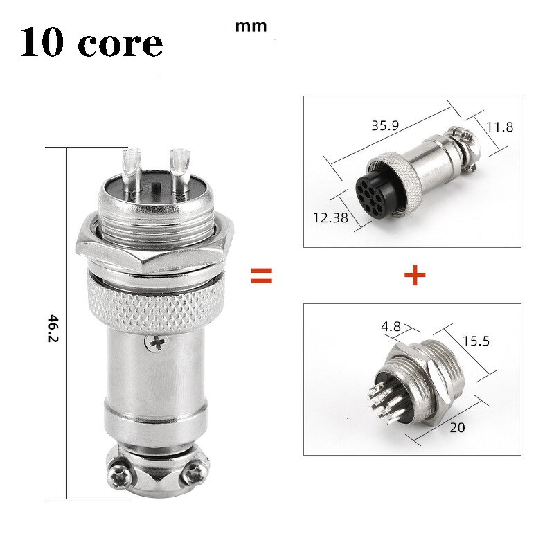 Aviation Connector - GX12 MCX Lockable - Circular Flange Panel Mount 2-10 Core - Microwave 3/16/20/30 Core