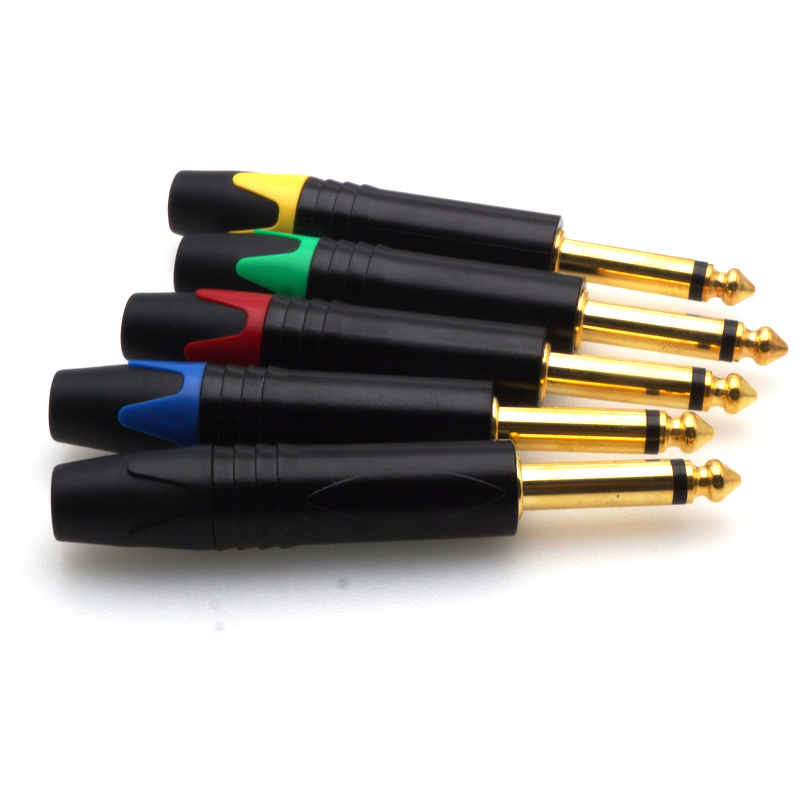 Audio Connector - Gold-Plated 1/4 Inch 6.35mm TRS Stereo - ABS Housing Copper Contacts - Black Golden