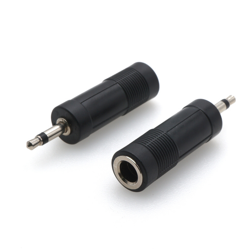 Audio Connector - Female 6.35mm Male 3.5mm 1-3 Pin TRS - Silver Black Plated ABS Guitar Jack Copper