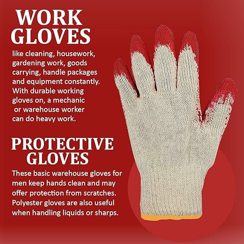 Work Gloves Manufacturer - 10 Gauge Red Rubber Wrinkles Flat Hanging Latex Soft for Handling Site