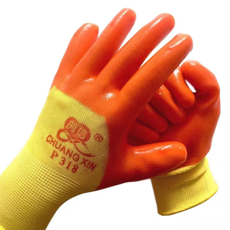Work Gloves Manufacturer - Orange Nylon Coated Full PVC Waterproof for Construction