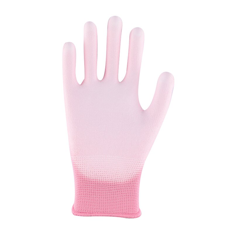 Work Gloves Manufacturer - 13 Gauge Pink PU Palm Coated EN388 Certified with Enhanced Grip