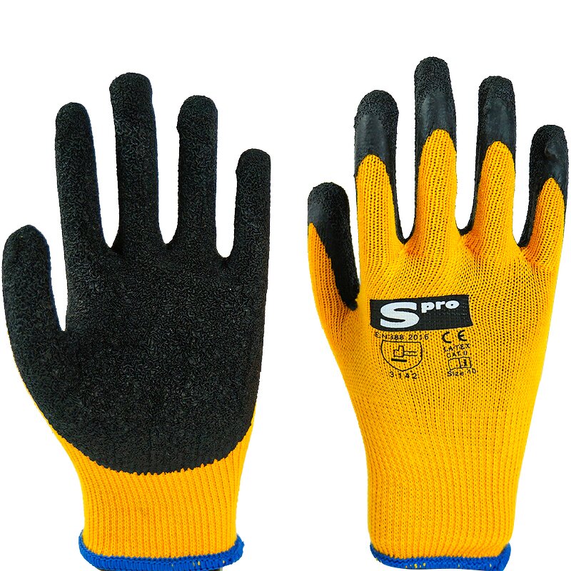 Safety Glove Manufacturer - Fluorescent Yellow Black Latex Coated Good Grip Crinkle Wrinkle Working