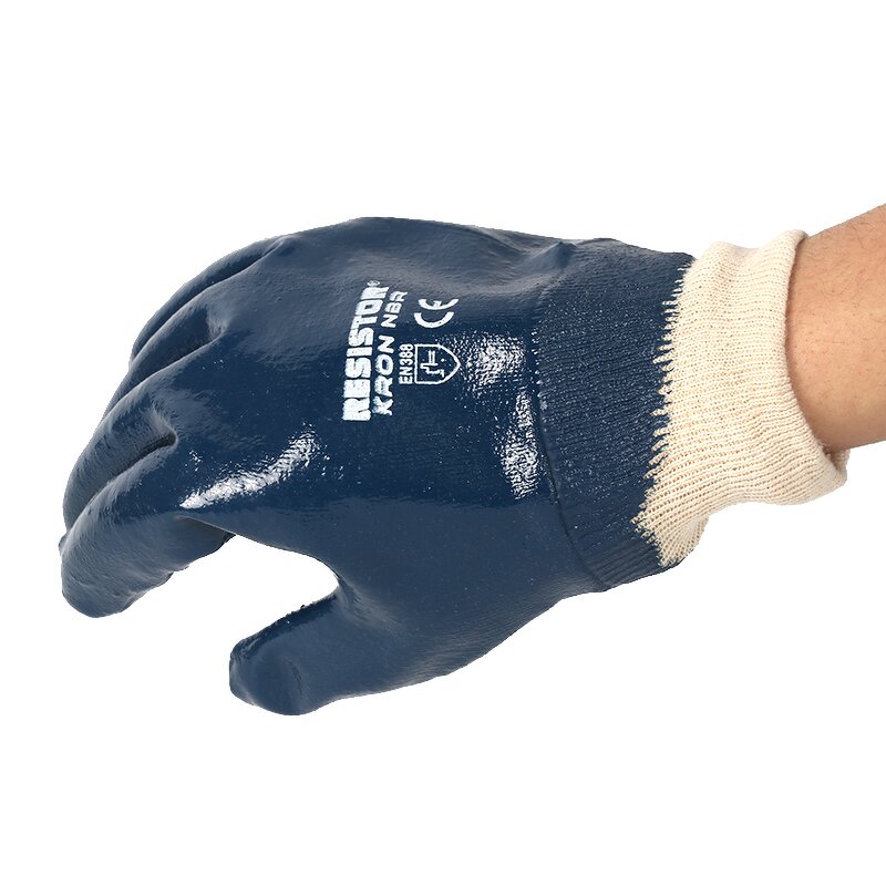 Work Gloves Manufacturer - Blue Nitrile Fully Coated with Safety Canvas Cuff Jersey Liner Smooth Surface