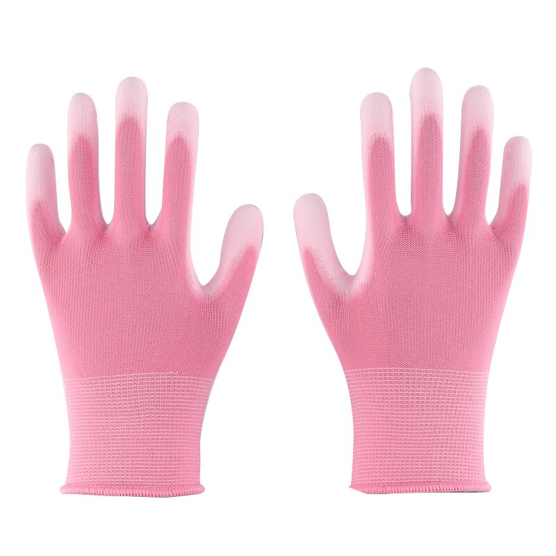 Work Gloves Manufacturer - 13 Gauge Pink PU Palm Coated EN388 Certified with Enhanced Grip