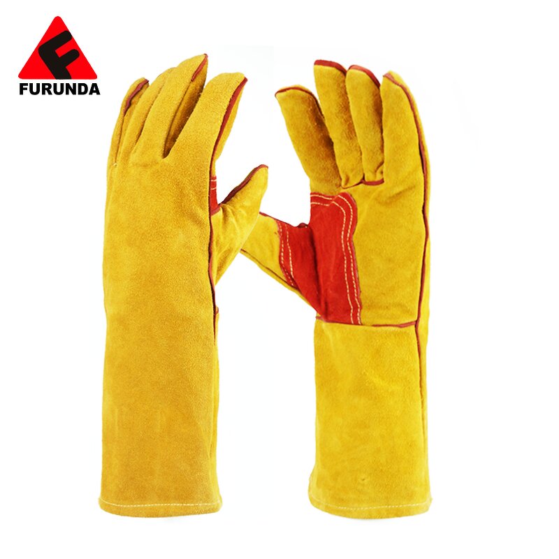 Welding Gloves Manufacturer - 13-16 Inch Cow Split Leather Enhanced Palm Gauntlet Cuff Cotton/Fleece Lined AB/BC Grade
