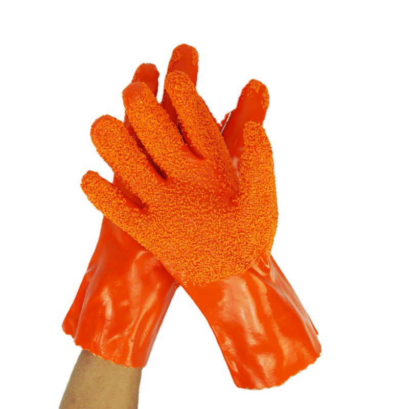 Work Gloves Manufacturer - Orange Nylon Coated Full PVC Waterproof for Construction
