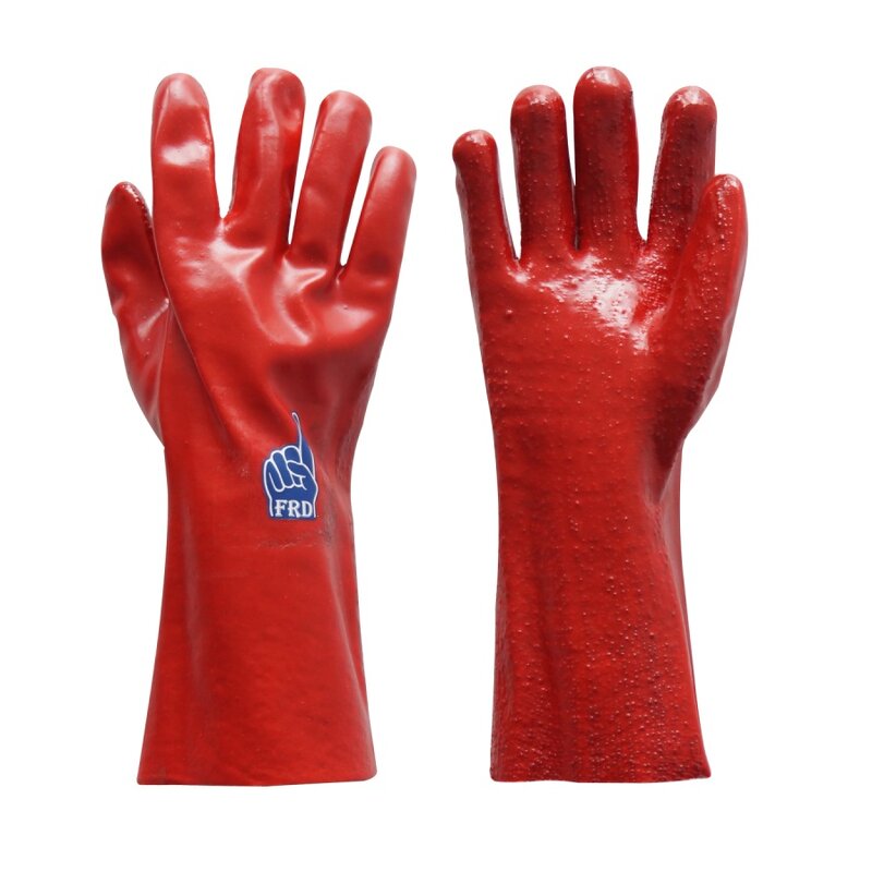 Work Gloves Manufacturer - 35 cm Long Gauntlet Fully Dipped Red Pvc Waterproof Oil Chemical Resistant Industrial