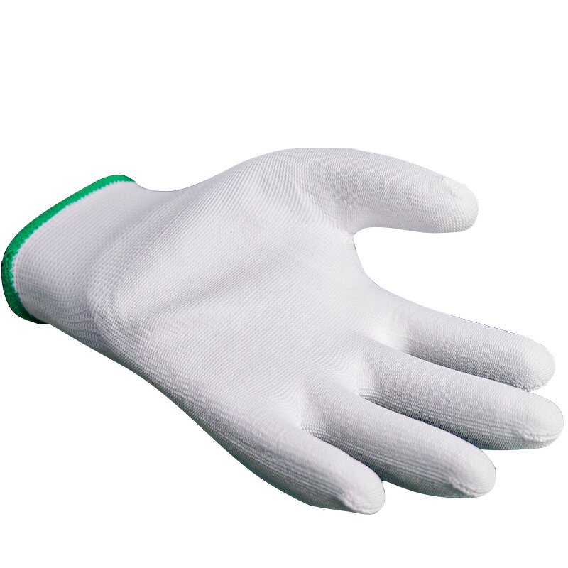 Work Gloves Manufacturer - 13 Gauge White PU Finger Coated Anti-static Carbon Fiber Drust Proof Elastic Cuff