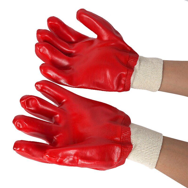 Work Gloves Manufacturer - 27cm to 45CM Oil Resistant Chemical Proof Red Anti slip Water Proof PVC Coated Long Sleeve