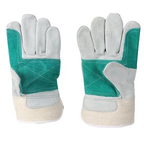 Work Gloves Manufacturer - White Green Coloured Cowhide with Reinforced Palms Safety Cuff for Mining Work Sites