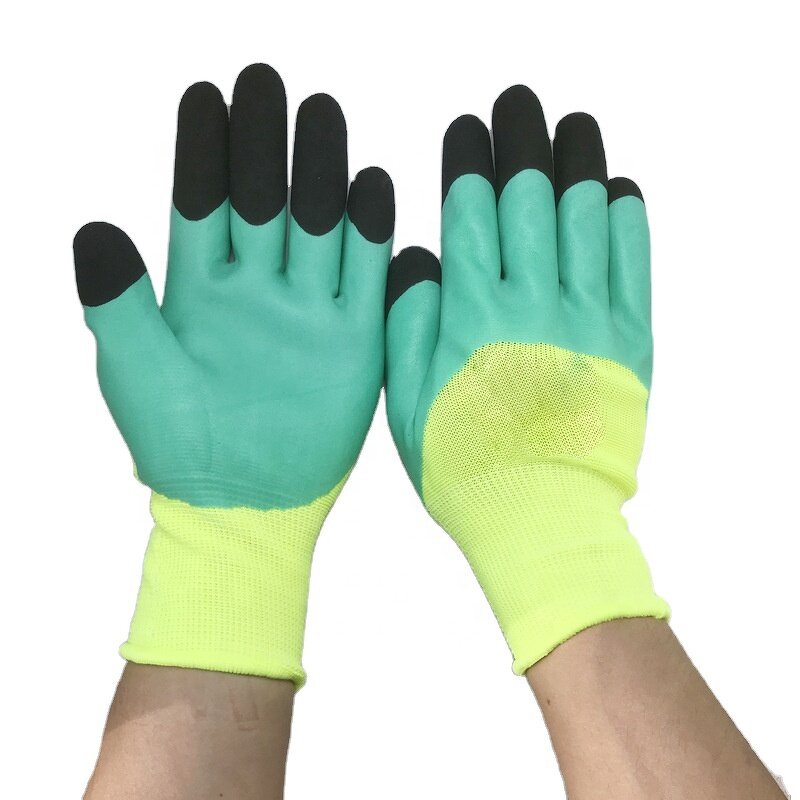 Safety Work Gloves Manufacturer - 13 Gauge Polyester Knitted Foam Latex Coated Fingertips Reinforced