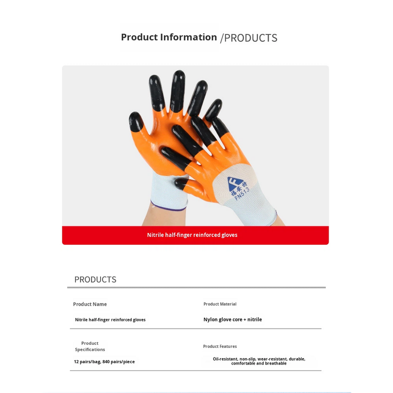 Work Gloves Manufacturer - 13gauge Orange Nitrile Double Dipping Oil-proof Black Reinforced Finger for Safety