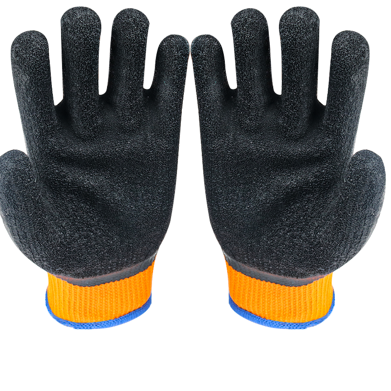 Safety Glove Manufacturer - Fluorescent Yellow Black Latex Coated Good Grip Crinkle Wrinkle Working