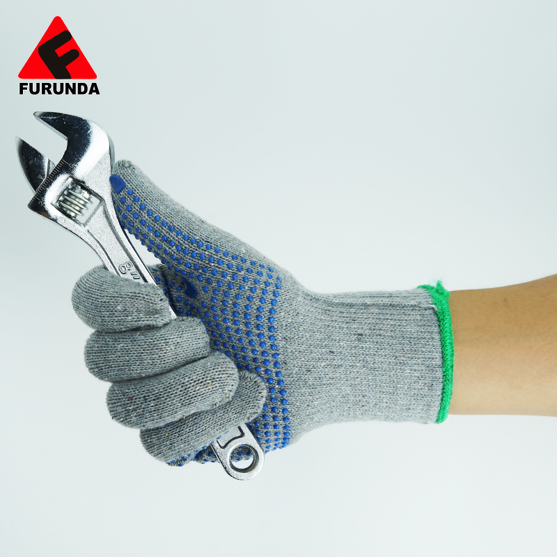 Gardening Gloves Manufacturer - Gray Cotton Knitted with Blue PVC Dots FURUNDA FRD0731 Silicone-free Non-Slip