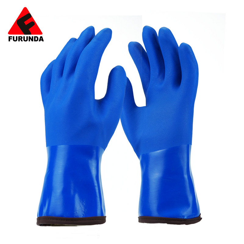 Winter Gloves Manufacturer - Blue PVC Fully Coated Foam Liner Guantlet Cuff Full Arm Protection Chemical Resistant