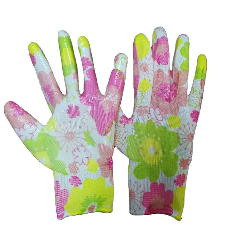 Gardening Gloves Manufacturer - Nitrile-Coated Floral Waterproof Puncture-Resistant Nitrile Rubber Palm Elastic Knitted