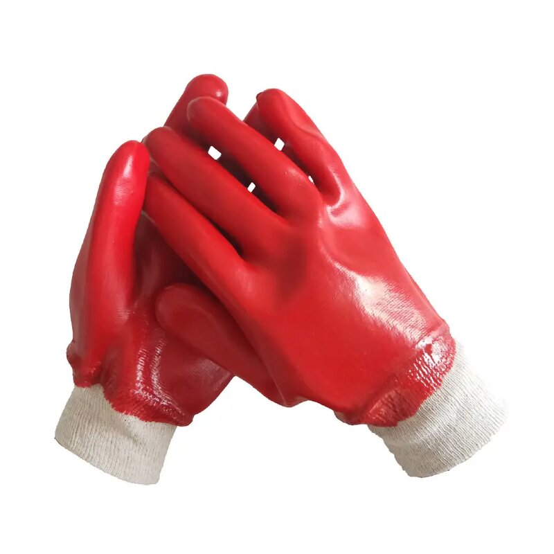 Work Gloves Manufacturer - Cotton Liner Knitted Wrist Cuff Red PVC