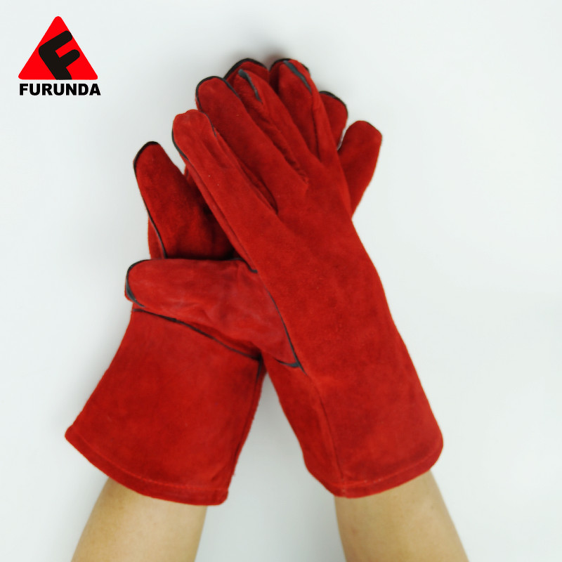 Welding Gloves Manufacturer - FURUNDA FRDL1020 Red Long Leather 13"-18" Forearm Protection Cowhide with Cotton Liner