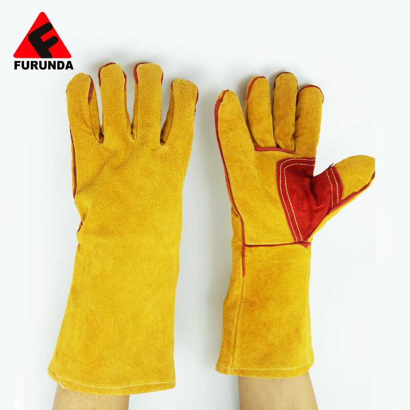 Welding Gloves Manufacturer - 13-16 Inch Cow Split Leather Enhanced Palm Gauntlet Cuff Cotton/Fleece Lined AB/BC Grade