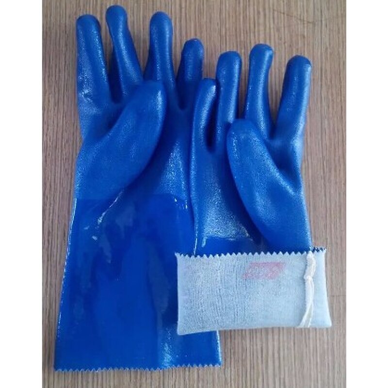 Work Gloves Manufacturer - 27/35 cm Blue Frosted PVC with Polyester Lining Long Sleeves Chemical