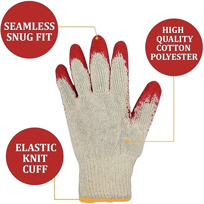 Work Gloves Manufacturer - 10 Gauge Red Rubber Wrinkles Flat Hanging Latex Soft for Handling Site