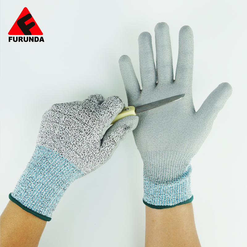 Cut Resistance Gloves Manufacturer - 13 Gauge HPPE Knitted Level 3/5 PU Palm Coated Anti-Slip Elastic Cuff