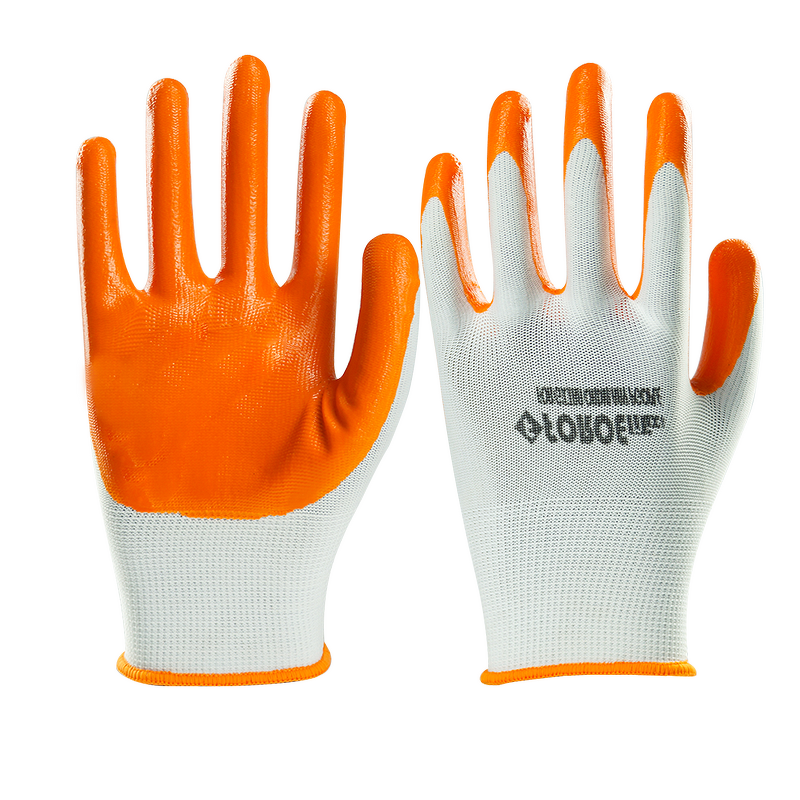Work Gloves Manufacturer - 13gauge Yellow Polyester with Nitrile Coating Lined with Cotton Double