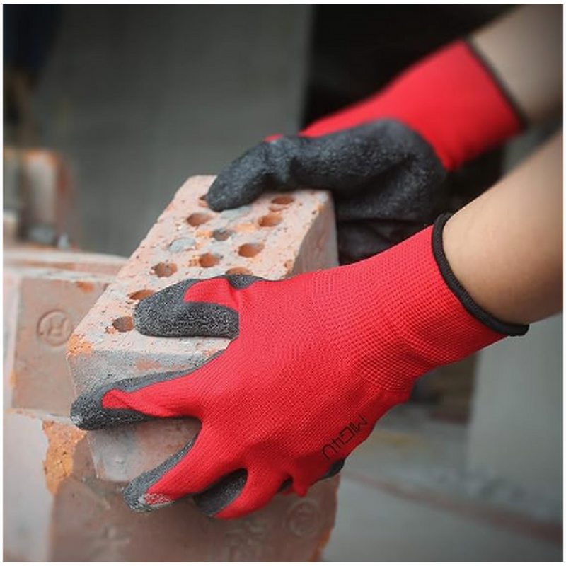 Work Gloves Manufacturer - 13 Gauge Latex Rubber Coated Wrinkle Palm Red Polyester Black Latex