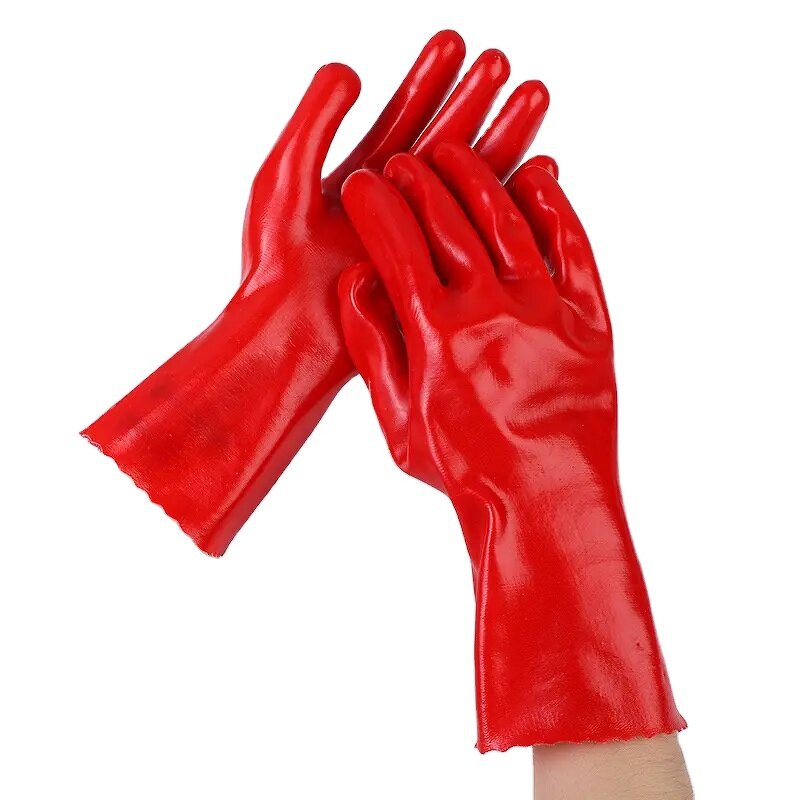 Work Gloves Manufacturer - Long Sleeve PVC Rubber Fully Coated Chemical Resistance Anti-Slip Abrasion Resistant