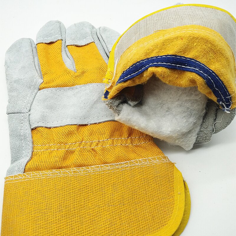 Work Gloves Manufacturer - 10.5 Inches Cow Split Leather Full Palm Safety Cuff Half Lining Breathable for Heavy-Duty
