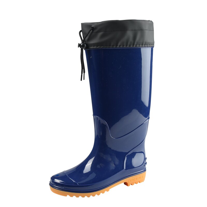 Rain Boots Manufacturer - Blue PVC Waterproof Drawstring Closure Puncture-resistant for Work Construction Site