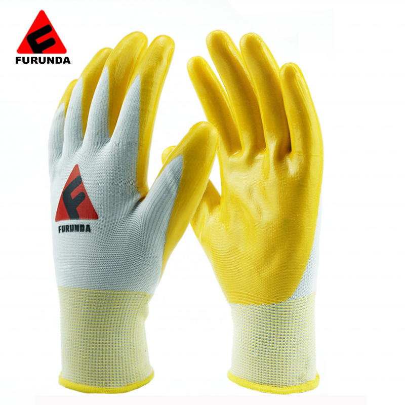 Work Gloves Manufacturer - FURUNDA 13 Gauge Polyester/Nitrile Palm Coated Oil/Acid/Alkali Resistant Elastic Cuff